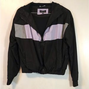 Rue 21 Women's Black Hooded Zip Front Windbreaker Jacket Medium